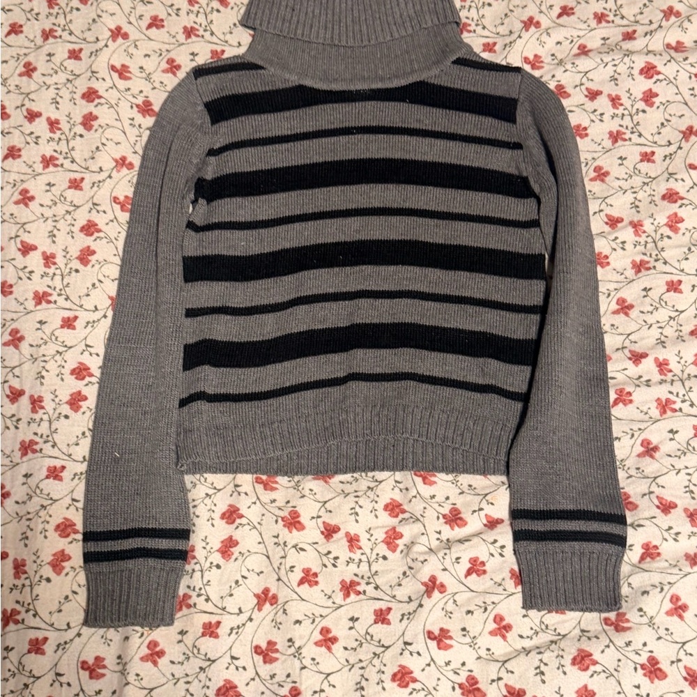 Cozy Kids' Gray and Black Striped Turtleneck